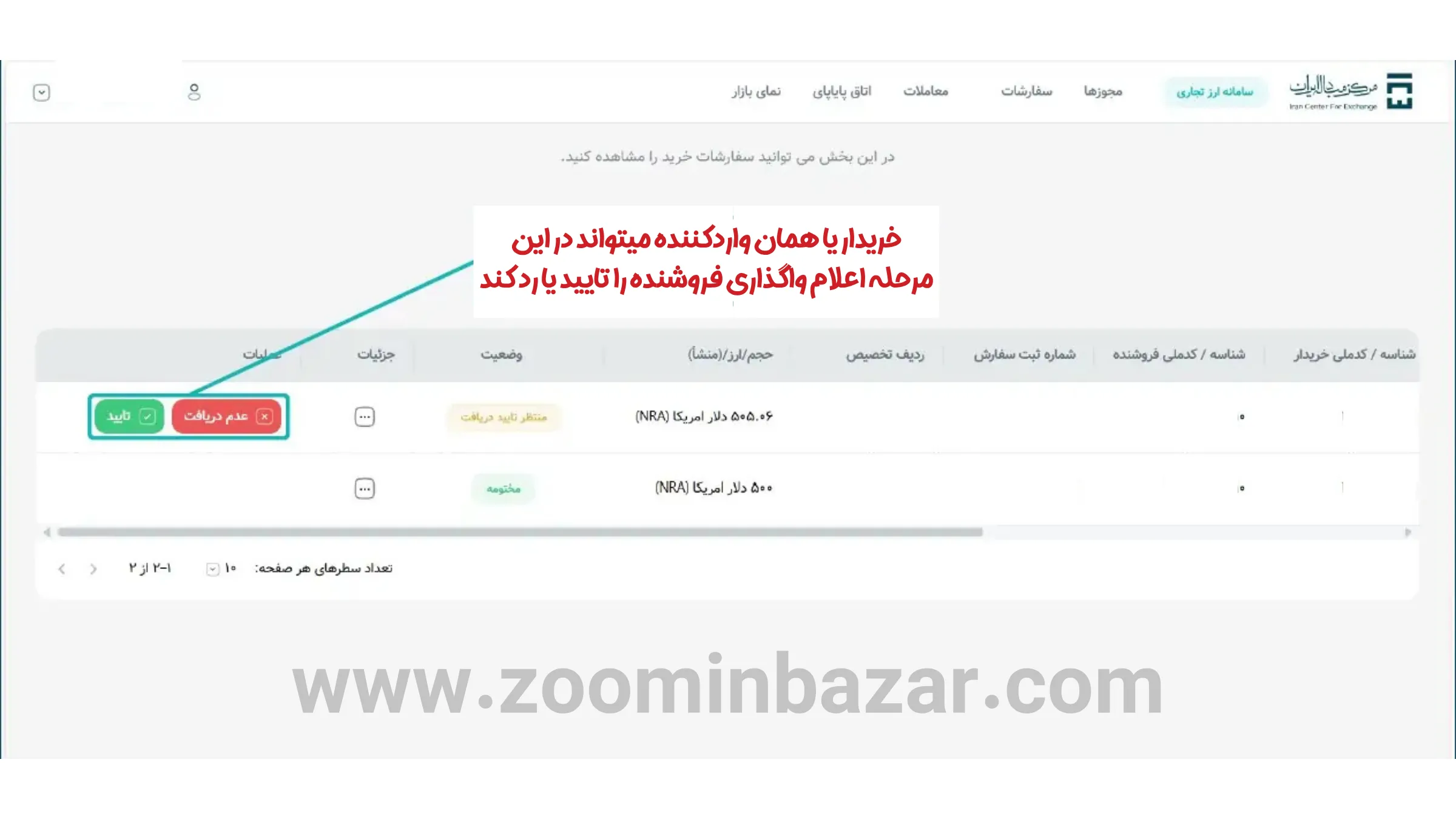 آموزش خرید و فروش ارز در گروه دوم مرکز مبادله ارز و طلا - مرحله بیست و دوم: تایید یا رد اعلام واگذاری ارز