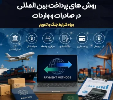 راهنمای روش‌های پرداخت بین‌المللی در صادرات و واردات ویژه شرایط تحریم ایران شامل LC، حواله ارزی، صرافی، رمزارز و انتقال پول در تجارت خارجی